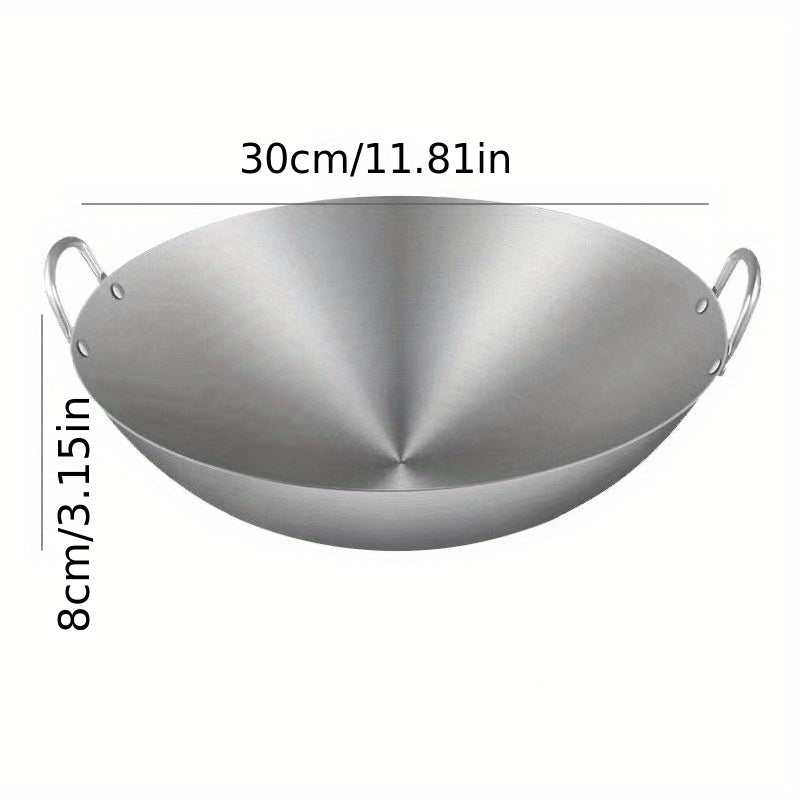 Stainless Steel Wok with Handles for Gas and Induction Cooktops Kitchen Utensil