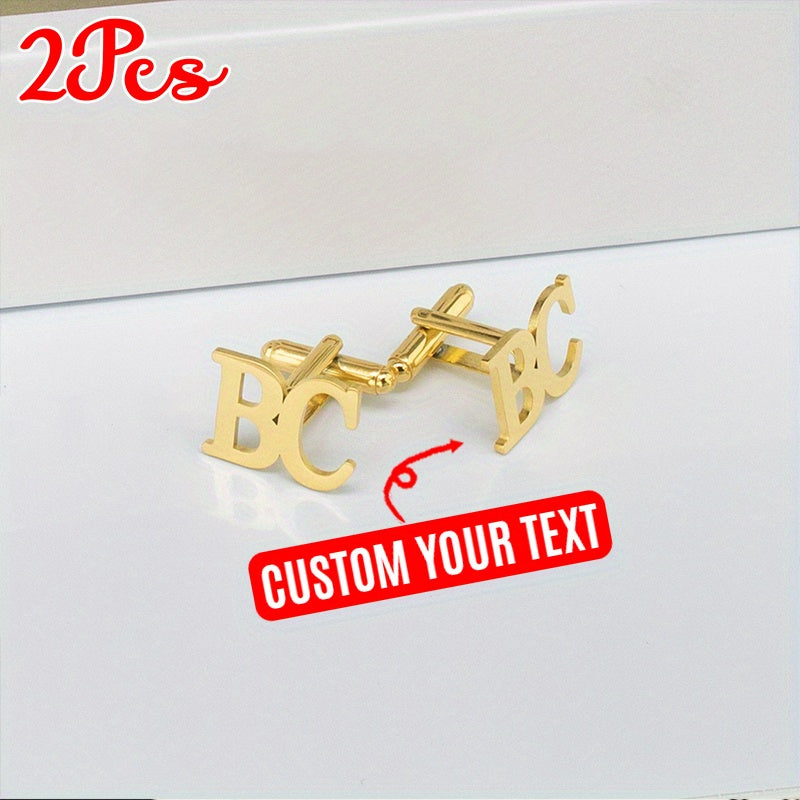 Set of 2 Personalized Stainless Steel Cufflinks for Wedding Groomsmen and Bridegroom