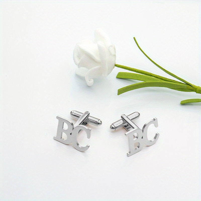 Set of 2 Personalized Stainless Steel Cufflinks for Wedding Groomsmen and Bridegroom