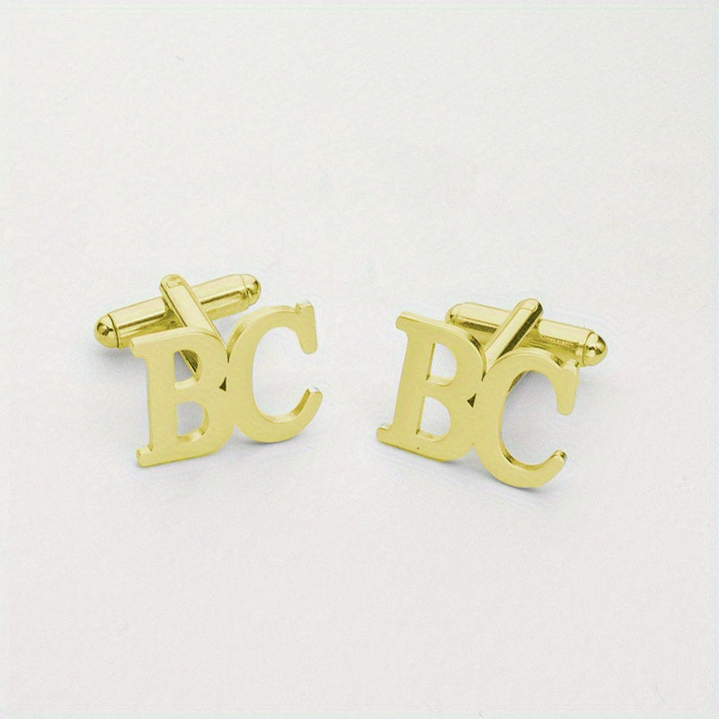 Set of 2 Personalized Stainless Steel Cufflinks for Wedding Groomsmen and Bridegroom