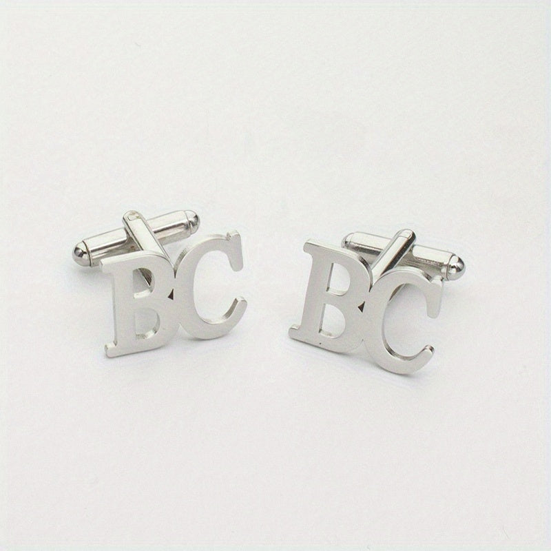 Set of 2 Personalized Stainless Steel Cufflinks for Wedding Groomsmen and Bridegroom