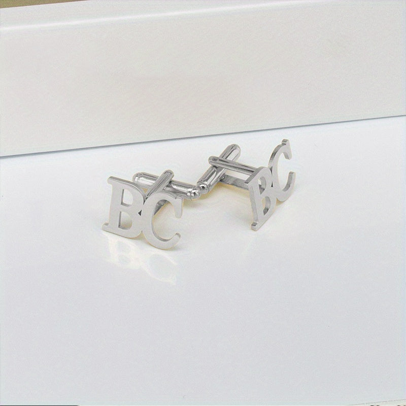 Set of 2 Personalized Stainless Steel Cufflinks for Wedding Groomsmen and Bridegroom