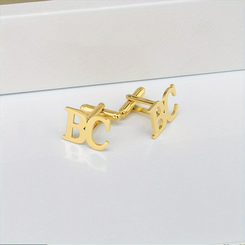 Set of 2 Personalized Stainless Steel Cufflinks for Wedding Groomsmen and Bridegroom