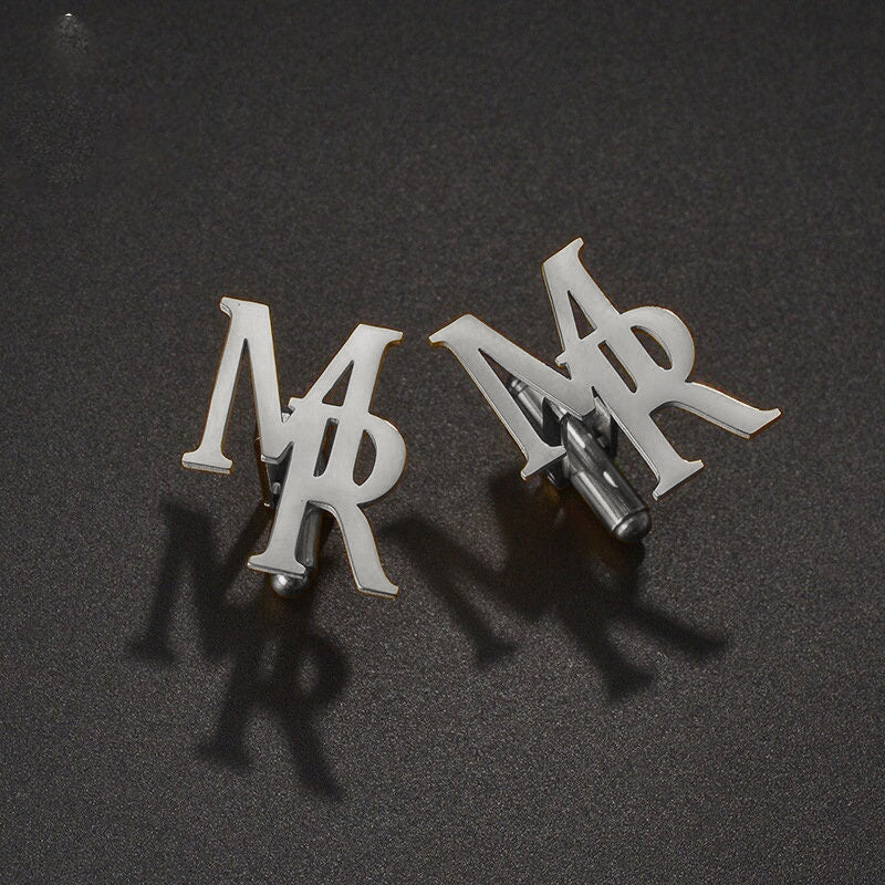 Set of 2 Personalized Initial Cufflinks and Brooches for Women Stainless Steel Accessories