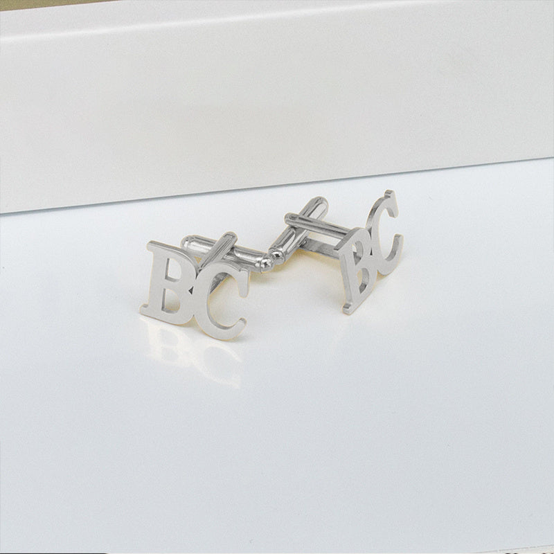 Set of 2 Personalized Stainless Steel Cufflinks for Wedding Groomsmen and Bridegroom