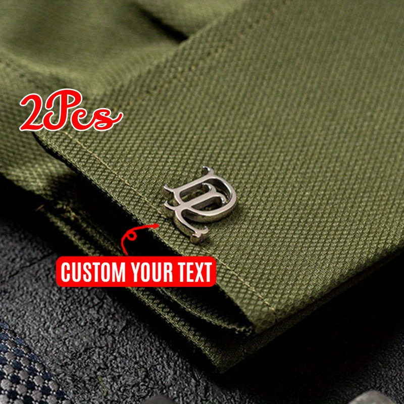 Set of 2 Personalized Silver Cufflinks with Initials Engraving for Groomsmen Wedding Gift