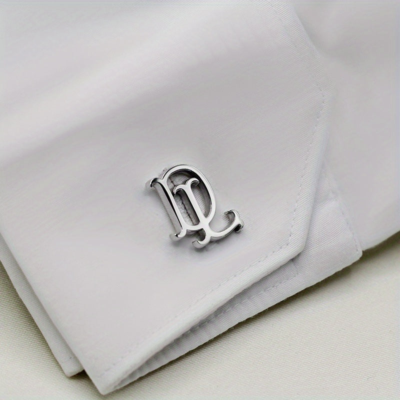 Set of 2 Personalized Silver Cufflinks with Initials Engraving for Groomsmen Wedding Gift