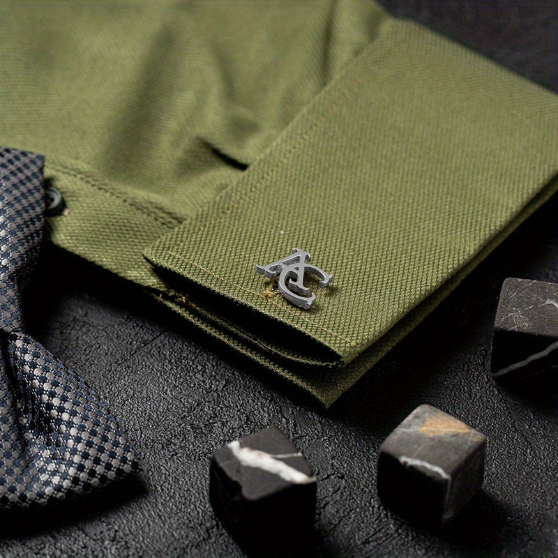 Set of 2 Personalized Silver Cufflinks with Initials Engraving for Groomsmen Wedding Gift