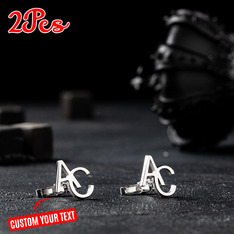 Women's Stainless Steel Initial Cufflinks Set of 2 Personalized Novelty Buttons and Pins