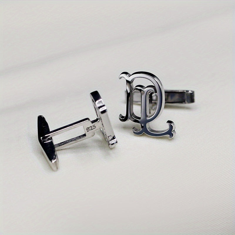 Set of 2 Personalized Silver Cufflinks with Initials Engraving for Groomsmen Wedding Gift