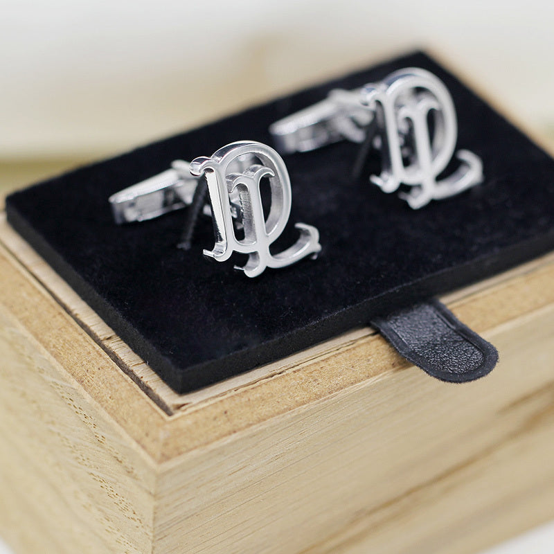 Set of 2 Personalized Silver Cufflinks with Initials Engraving for Groomsmen Wedding Gift