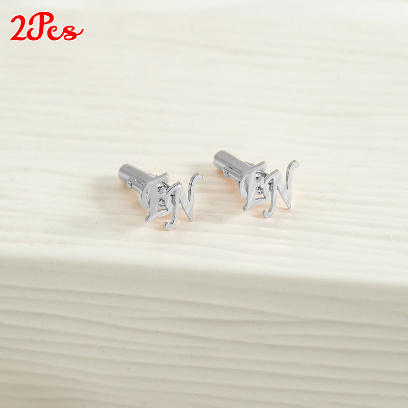 Set of 2 Personalized Stainless Steel Cufflinks with Initials for Groomsmen and Wedding Gifts