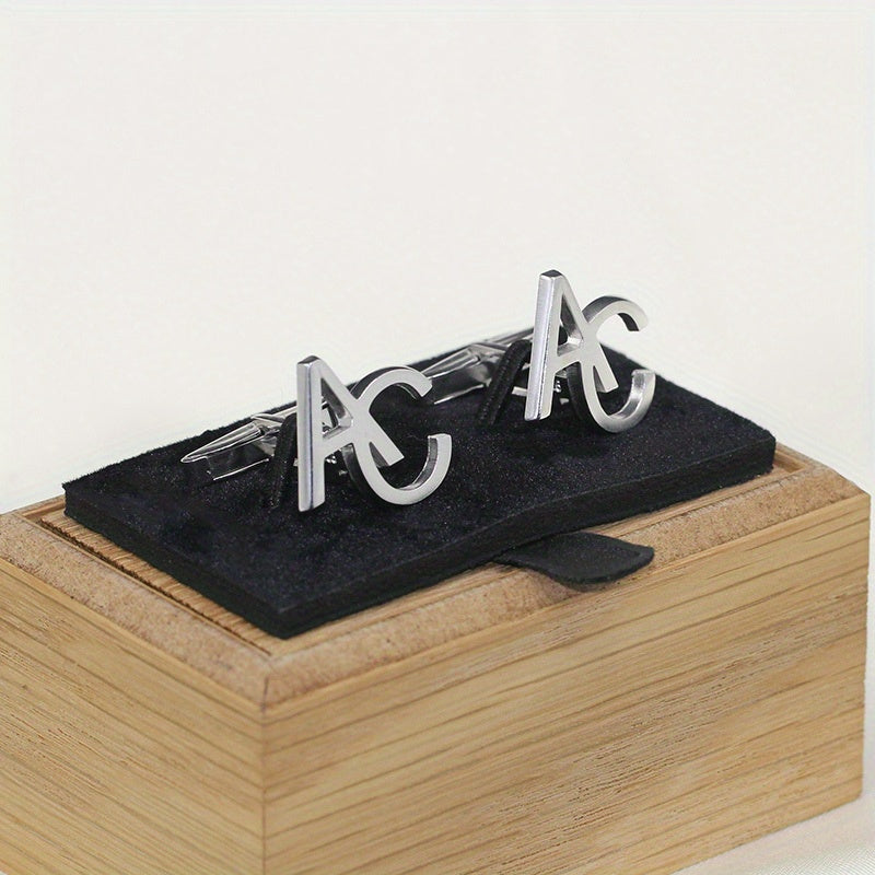 Women's Stainless Steel Initial Cufflinks Set of 2 Personalized Novelty Buttons and Pins