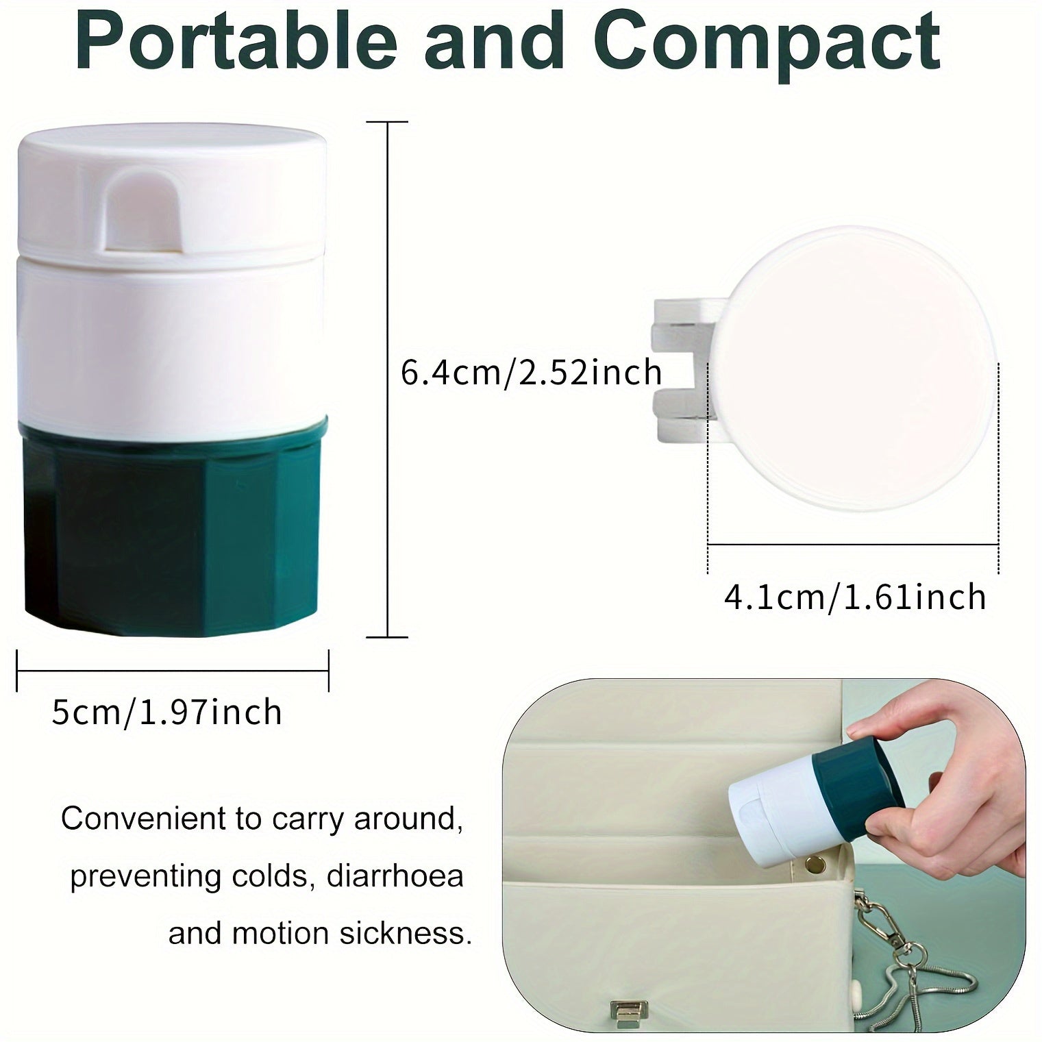 Portable 4-in-1 Pill Cutter and Crusher with Dispenser White Green Compact Multifunctional Tablet Splitter