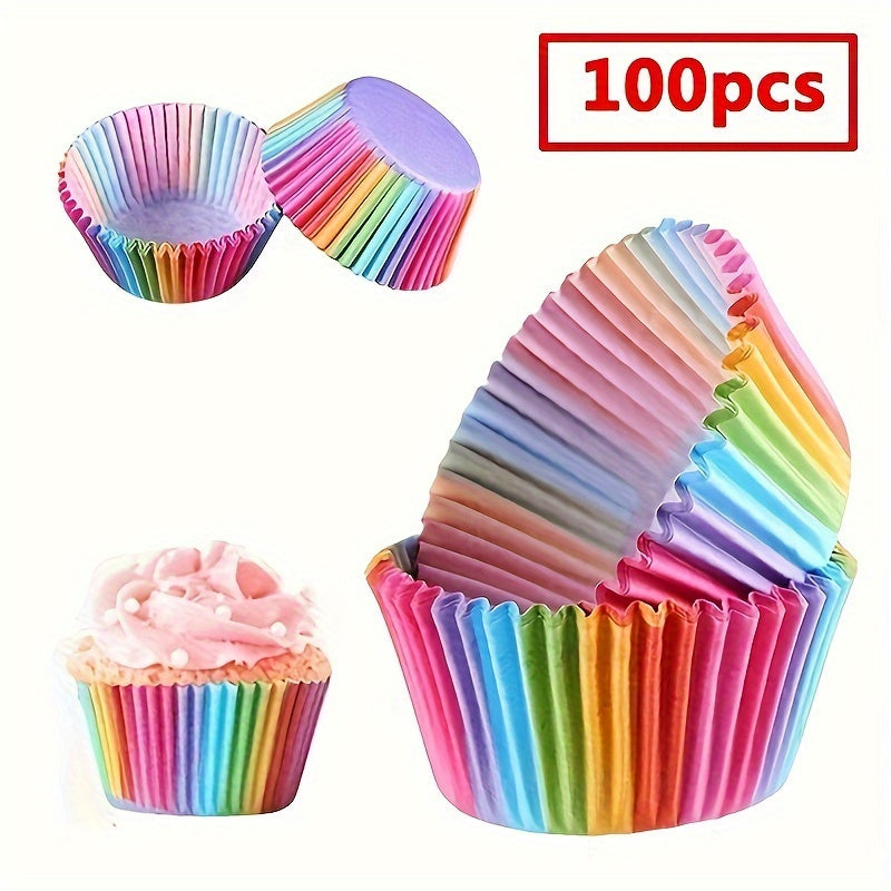 Rainbow Disposable Muffin Cups 100 Count Bright Cupcake Liners for Baking and Parties