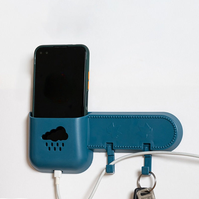 Wall-Mounted Organizer Set with Phone Charging Holder and Key Hooks for Bedroom Bathroom