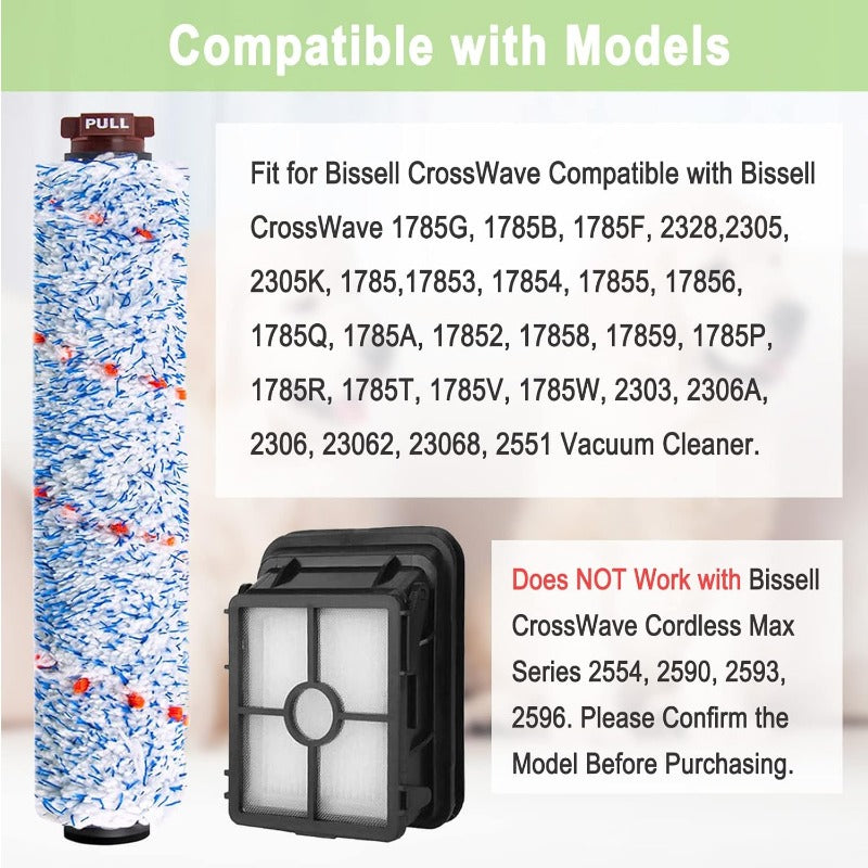 8 ta bo'lakli vakuum almashtirish qismlari to'plami, ko'p yuzali tozalash filtrlari va cho'tka rulolari uchun