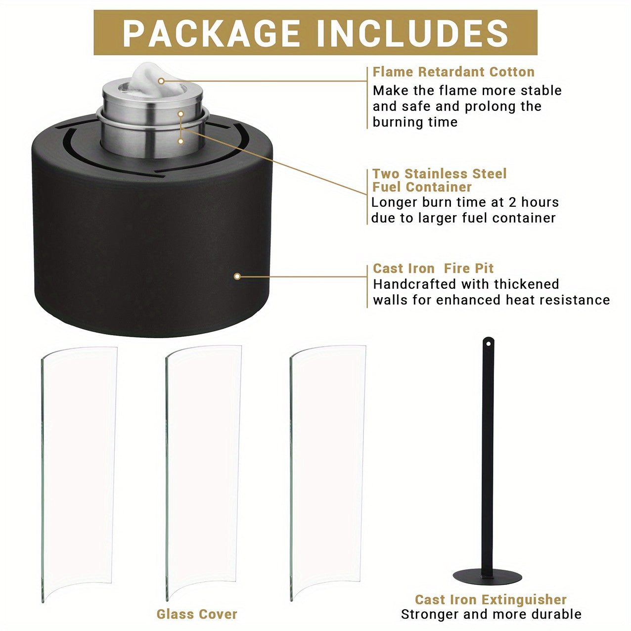 Современный настольный камин со стеклянным цилиндром - металлическая чаша для костра для использования в помещении и на улице, на спиртовом топливе, не требуется электричество - 1 упаковка