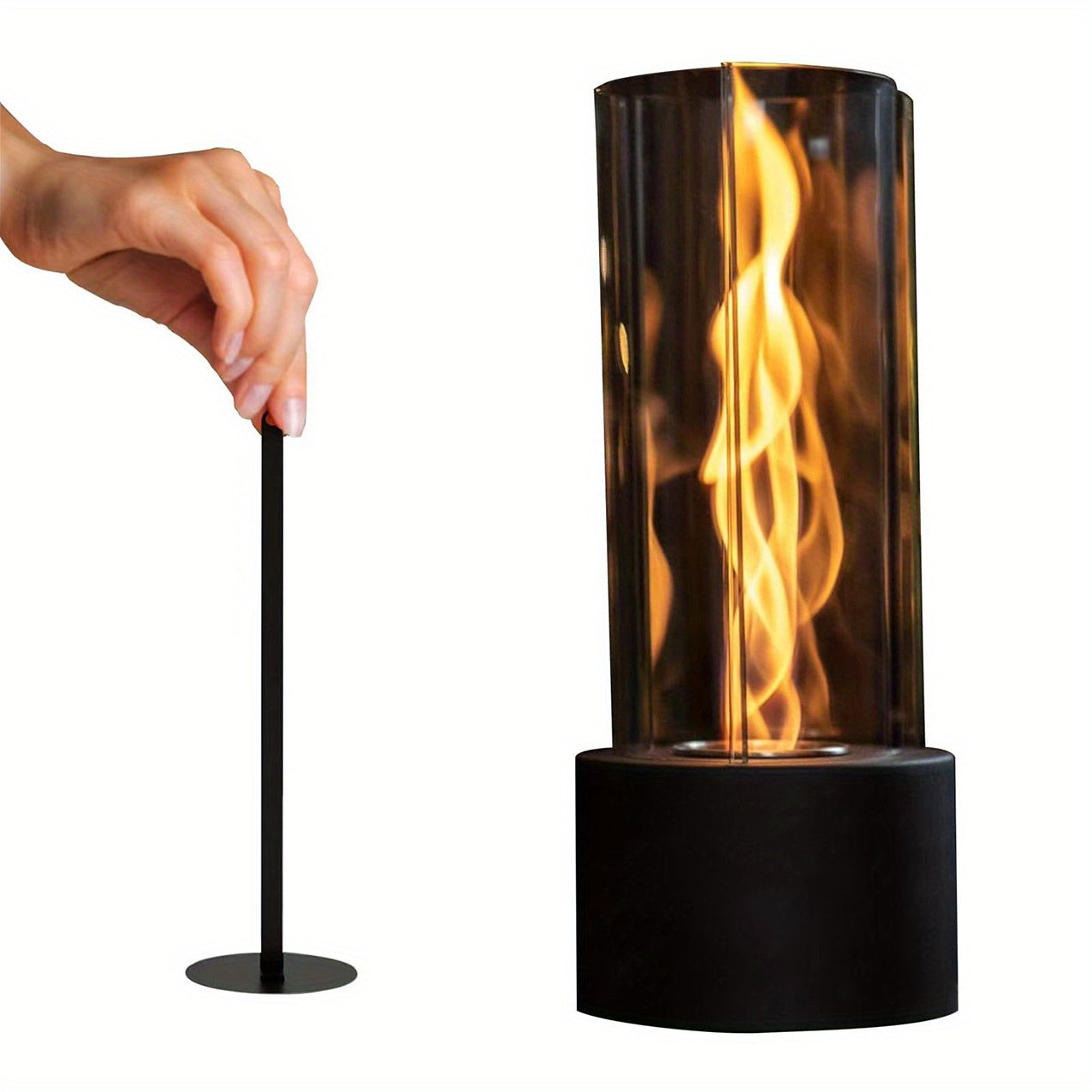 Современный настольный камин со стеклянным цилиндром - металлическая чаша для костра для использования в помещении и на улице, на спиртовом топливе, не требуется электричество - 1 упаковка