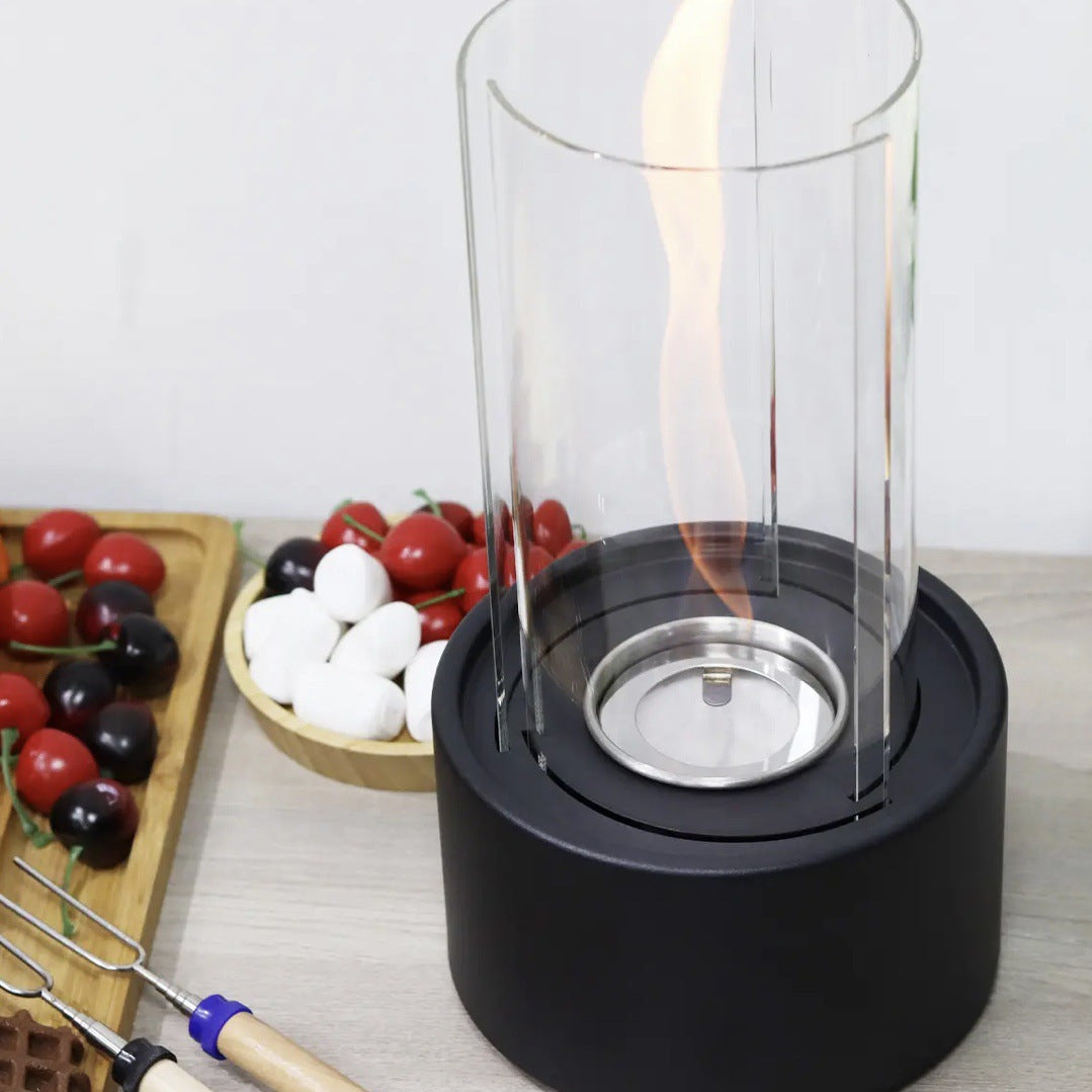 Современный настольный камин со стеклянным цилиндром - металлическая чаша для костра для использования в помещении и на улице, на спиртовом топливе, не требуется электричество - 1 упаковка