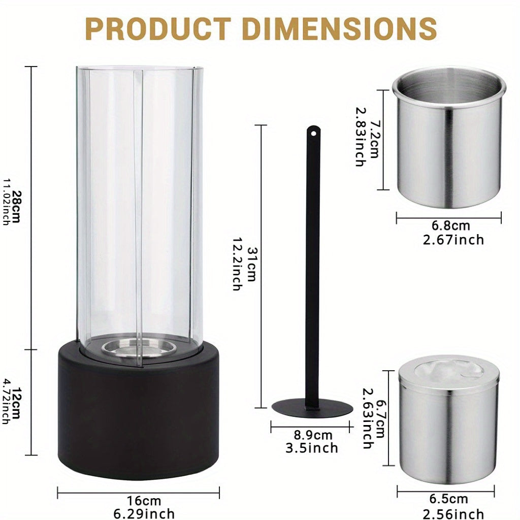 Современный настольный камин со стеклянным цилиндром - металлическая чаша для костра для использования в помещении и на улице, на спиртовом топливе, не требуется электричество - 1 упаковка