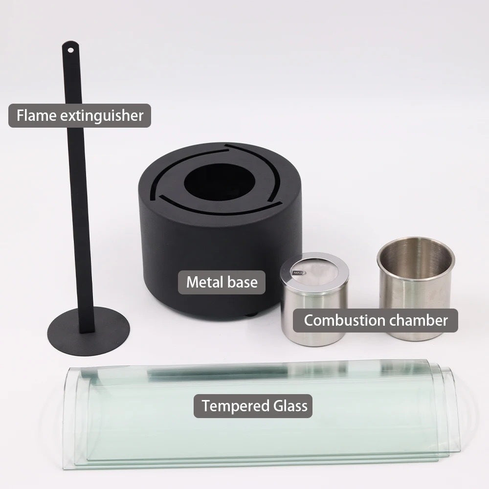 Современный настольный камин со стеклянным цилиндром - металлическая чаша для костра для использования в помещении и на улице, на спиртовом топливе, не требуется электричество - 1 упаковка