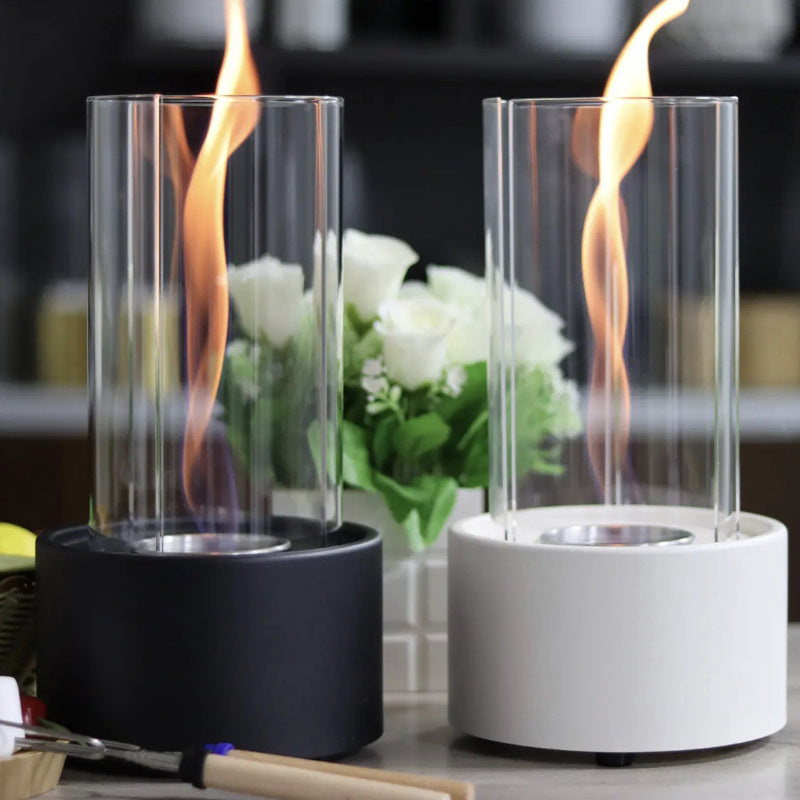 Shisha Silindr Zamonaviy Stol Ustidagi Olov - Ichki va Tashqi Foydalanish Uchun Metall Olov, Spirt Bilan Ishlaydi, Elektr Energiya Talab Qilmaydi - 1 Paket