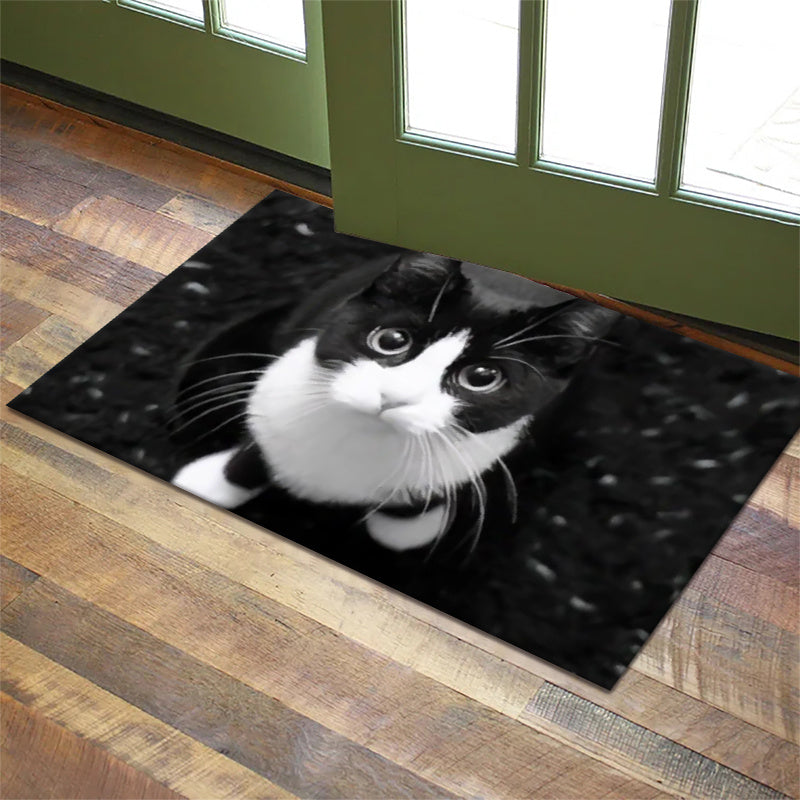 Alfombra antideslizante con patrón de gatos de poliéster para interior y exterior, antideslizante, alfombra de baño