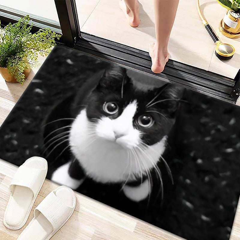 Alfombra antideslizante con patrón de gatos de poliéster para interior y exterior, antideslizante, alfombra de baño