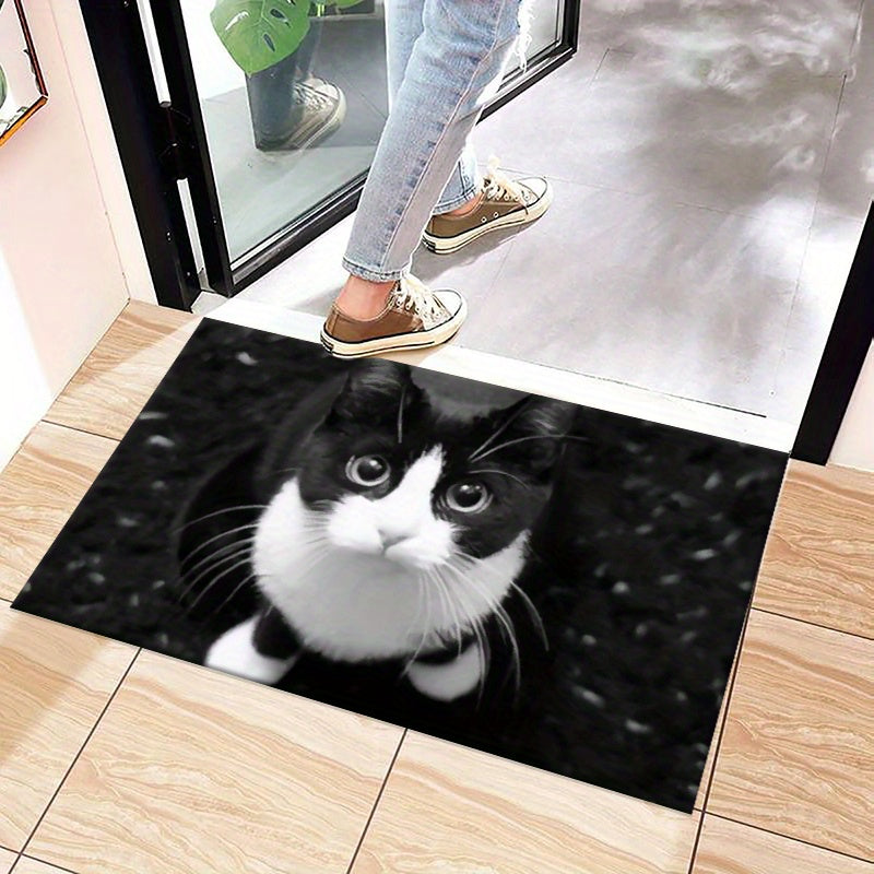 Alfombra antideslizante con patrón de gatos de poliéster para interior y exterior, antideslizante, alfombra de baño