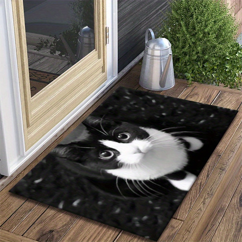 Alfombra antideslizante con patrón de gatos de poliéster para interior y exterior, antideslizante, alfombra de baño