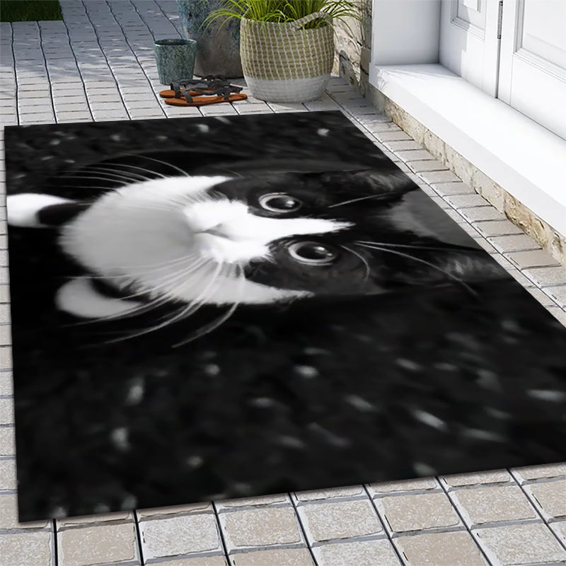 Alfombra antideslizante con patrón de gatos de poliéster para interior y exterior, antideslizante, alfombra de baño