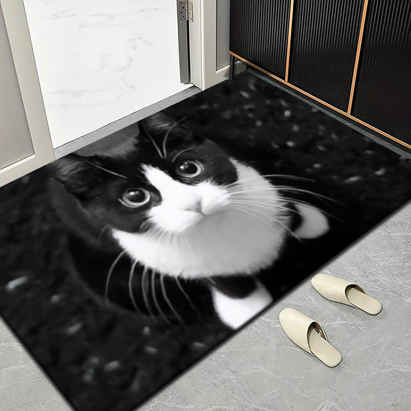 Alfombra antideslizante con patrón de gatos de poliéster para interior y exterior, antideslizante, alfombra de baño