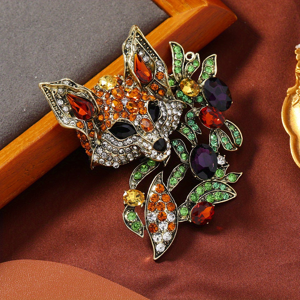 Fox-Shaped Animal Brooch Pin Rhinestone Vintage Crystal Jewelry for Men Women