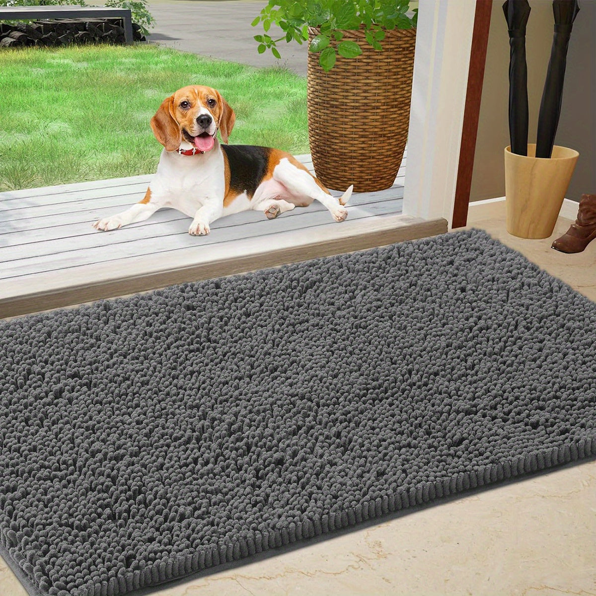 Alfombra para perros de chenilla con base de TPR, altamente absorbente, lavable a máquina, para entrada, patas embarradas, tamaños