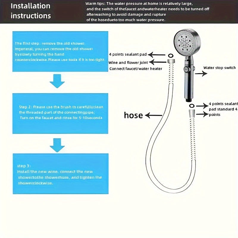 Universal High-Pressure Shower Head with Water Flow and Silicone Nozzles