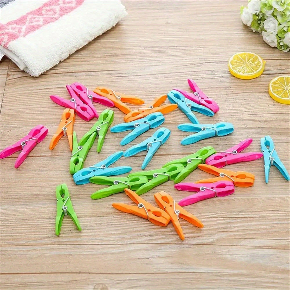 Set of 24 Plastic Clothespins for Hanging Laundry and Travel