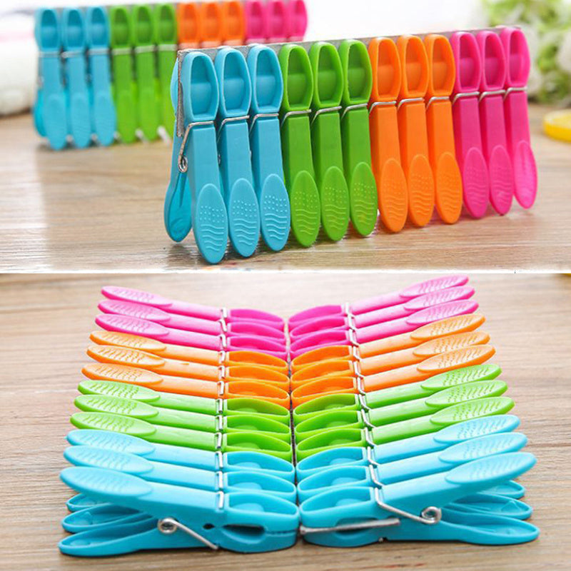Set of 24 Plastic Clothespins for Hanging Laundry and Travel
