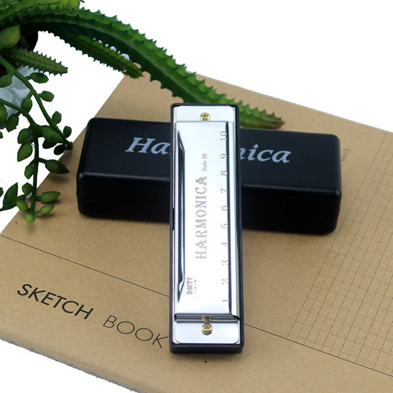 10-Hole Harmonica in Key of C Lacquered Metal Copper Core Resin Body Beginner Music Instrument