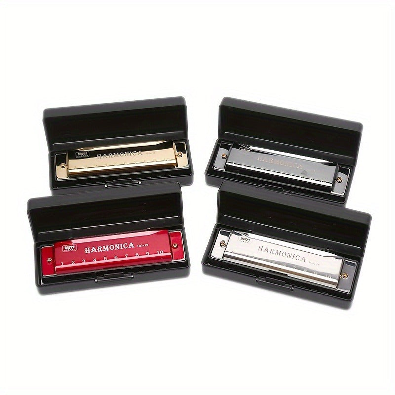 10-Hole Harmonica in Key of C Lacquered Metal Copper Core Resin Body Beginner Music Instrument
