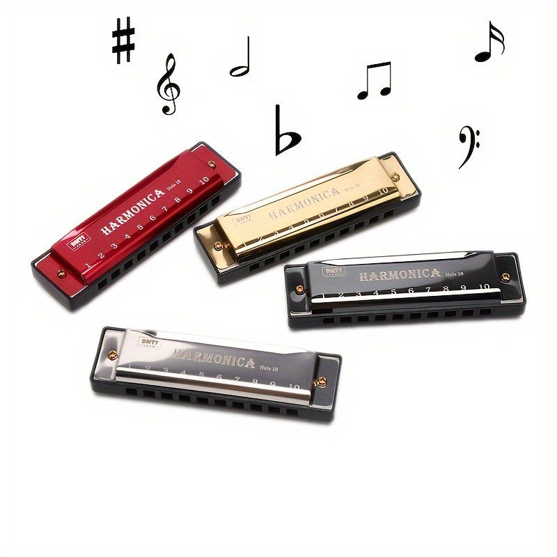 10-Hole Harmonica in Key of C Lacquered Metal Copper Core Resin Body Beginner Music Instrument