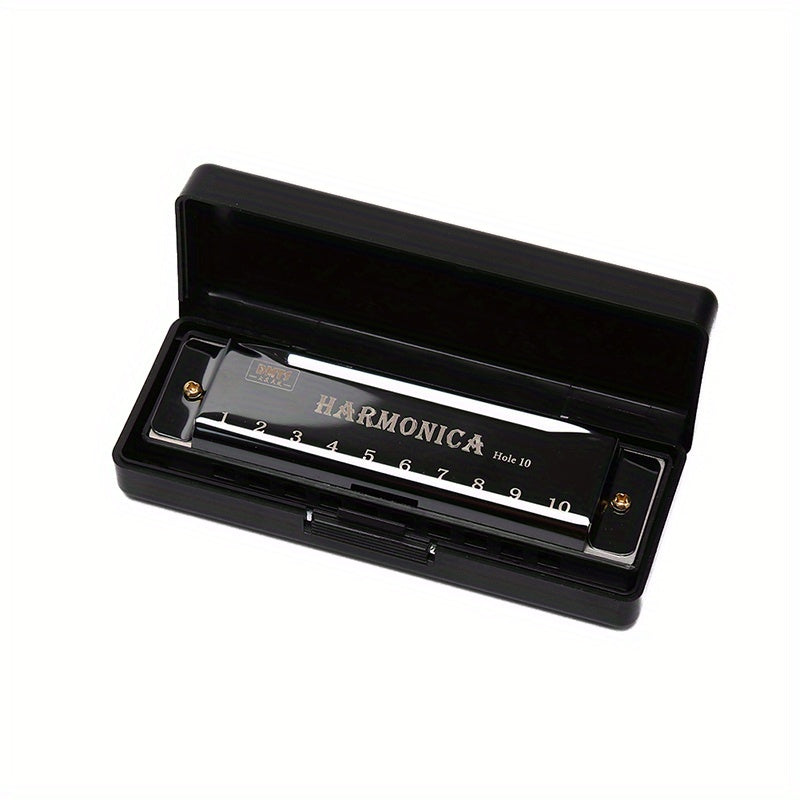 10-Hole Harmonica in Key of C Lacquered Metal Copper Core Resin Body Beginner Music Instrument