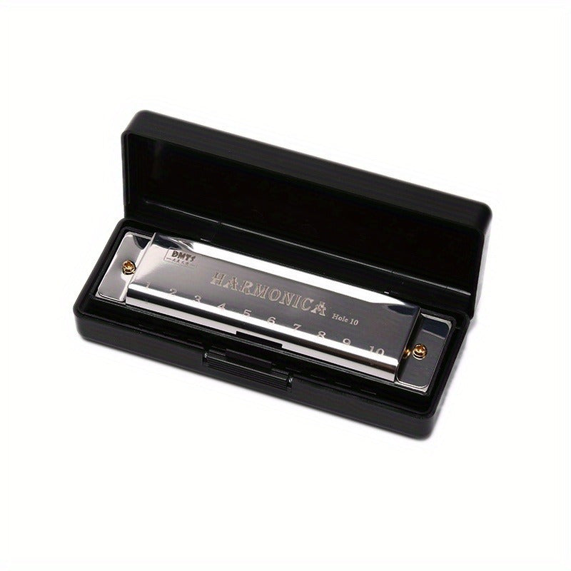 10-Hole Harmonica in Key of C Lacquered Metal Copper Core Resin Body Beginner Music Instrument