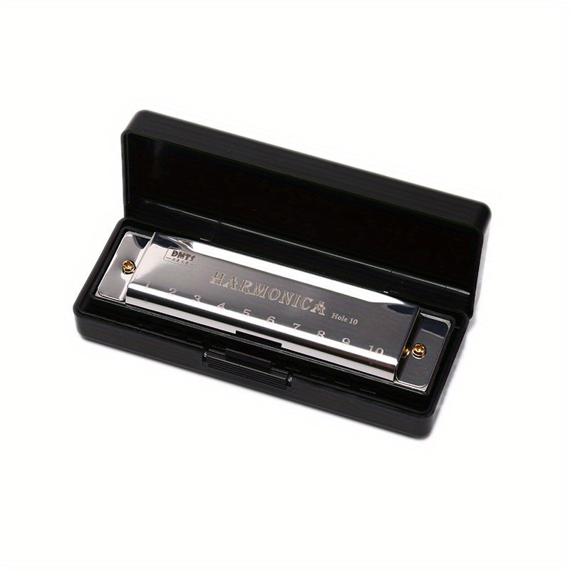 10-Hole Harmonica in Key of C Lacquered Metal Copper Core Resin Body Beginner Music Instrument