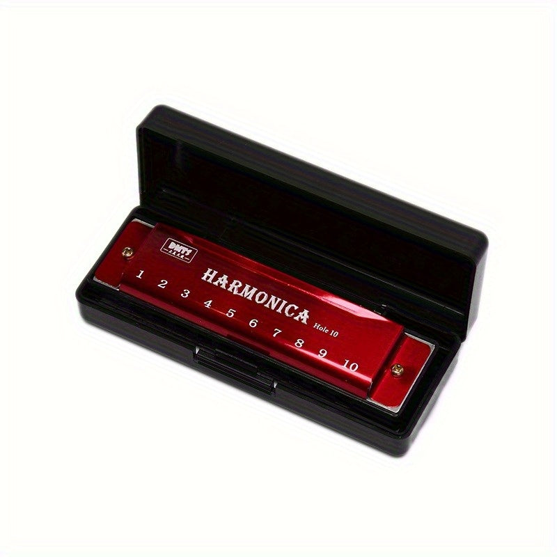10-Hole Harmonica in Key of C Lacquered Metal Copper Core Resin Body Beginner Music Instrument