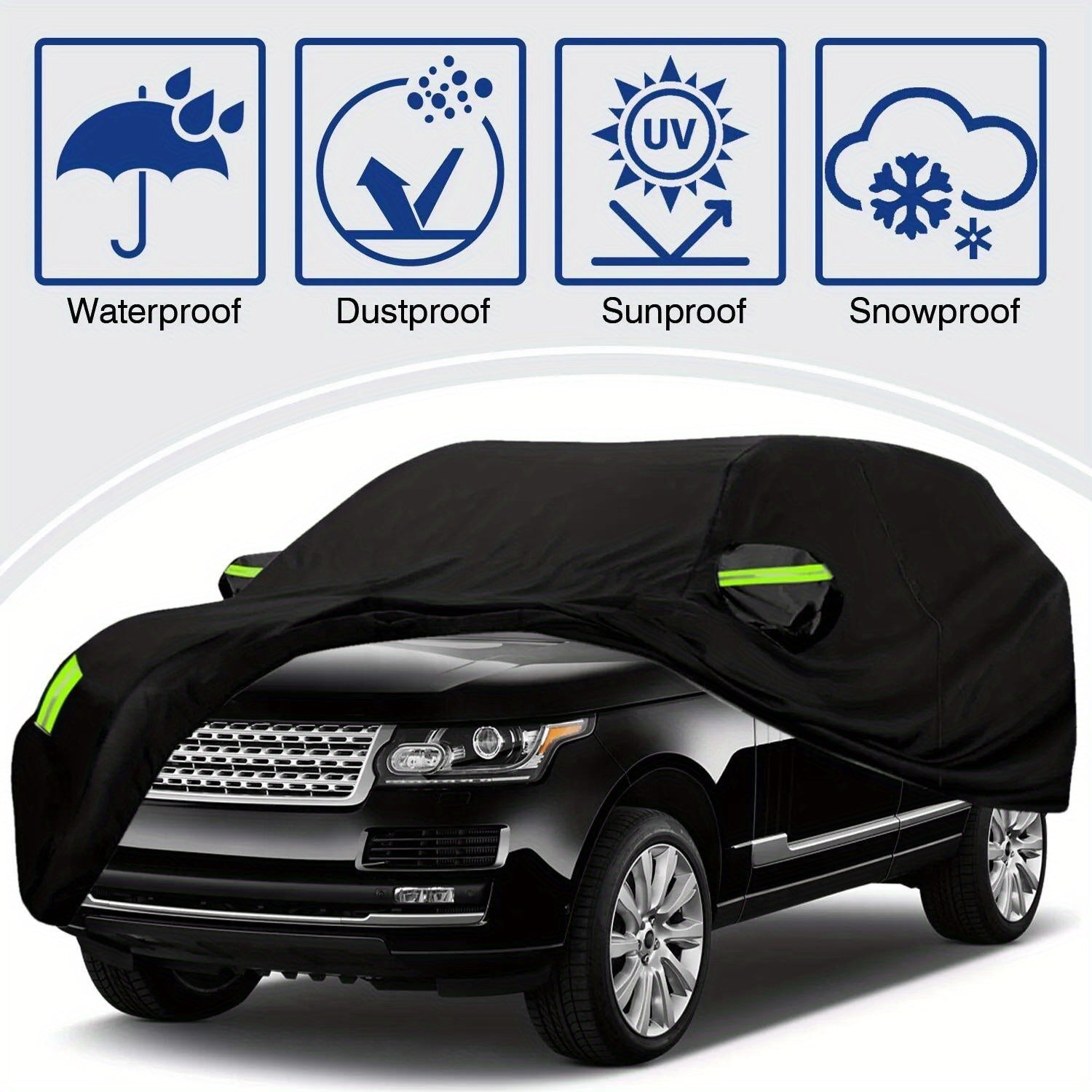 Funda para coche SUV transpirable para todo clima, impermeable, a prueba de polvo, a prueba de viento y de nieve, con tiras reflectantes
