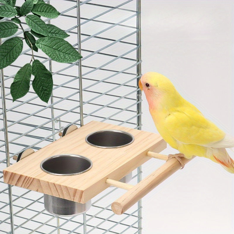 Stainless Steel Bird Feeder Cups with Double Dispensers and Cage Clip for Parrots and Small Birds