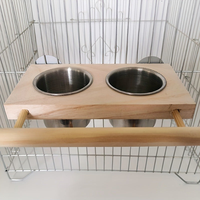 Stainless Steel Bird Feeder Cups with Double Dispensers and Cage Clip for Parrots and Small Birds