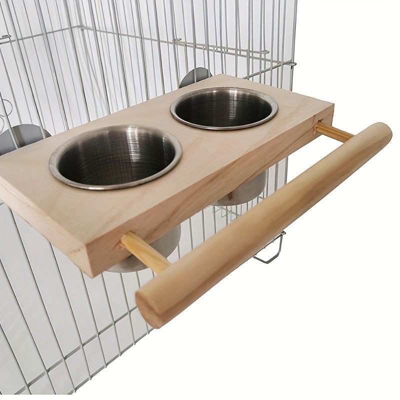 Stainless Steel Bird Feeder Cups with Double Dispensers and Cage Clip for Parrots and Small Birds