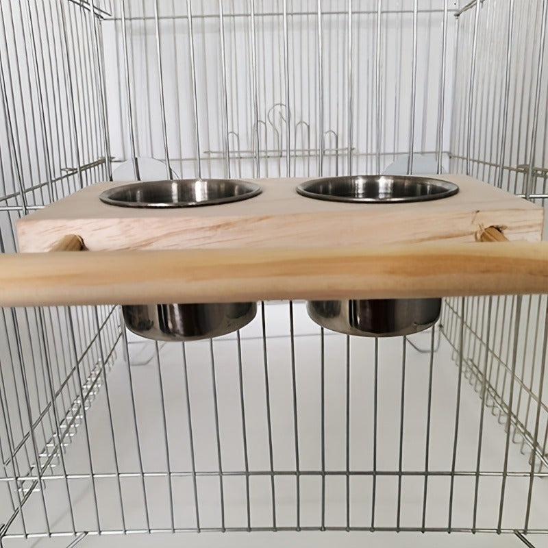 Stainless Steel Bird Feeder Cups with Double Dispensers and Cage Clip for Parrots and Small Birds